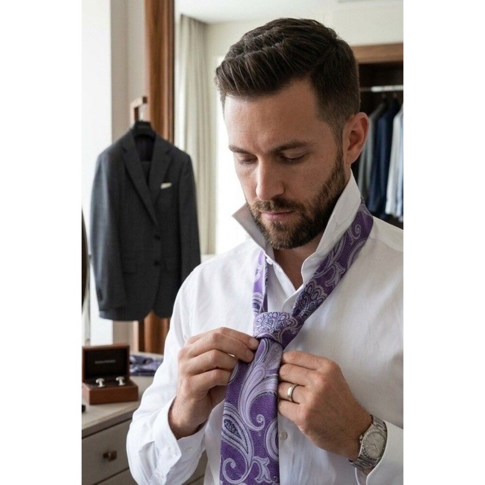 ENRO Luxury Tie Purple Paisley Pattern Woven Silk Necktie 64" x 3.5"